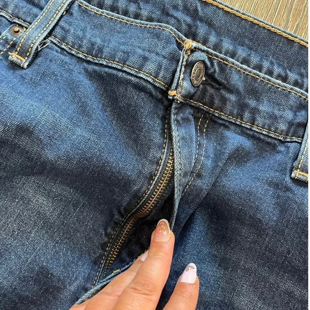 Levis Signature Straight Jeans Mid Rise Whisker Denim Dark Wash Blue Size 40x32